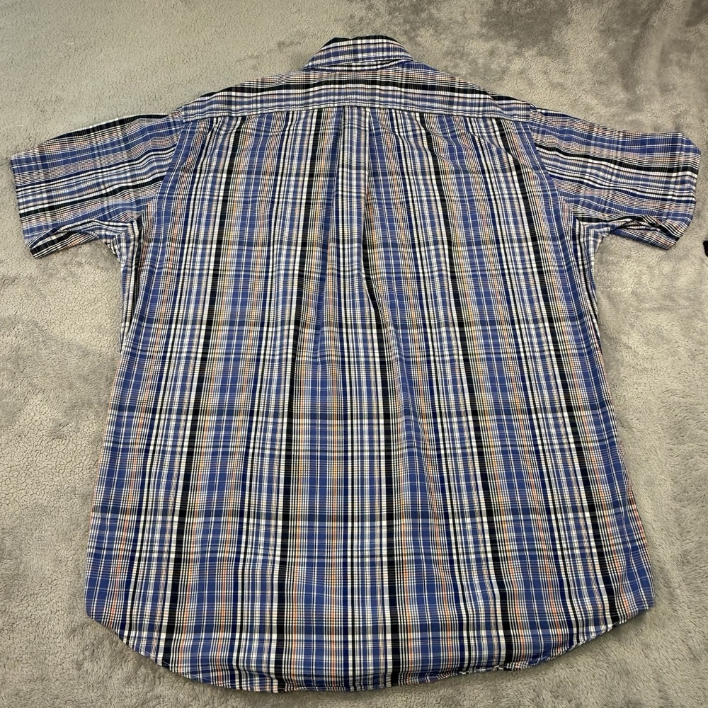 Ralph Lauren Custom Fit Plaid Button Down Short Sleeve Shirt Large Blue White - Picture 2 of 7